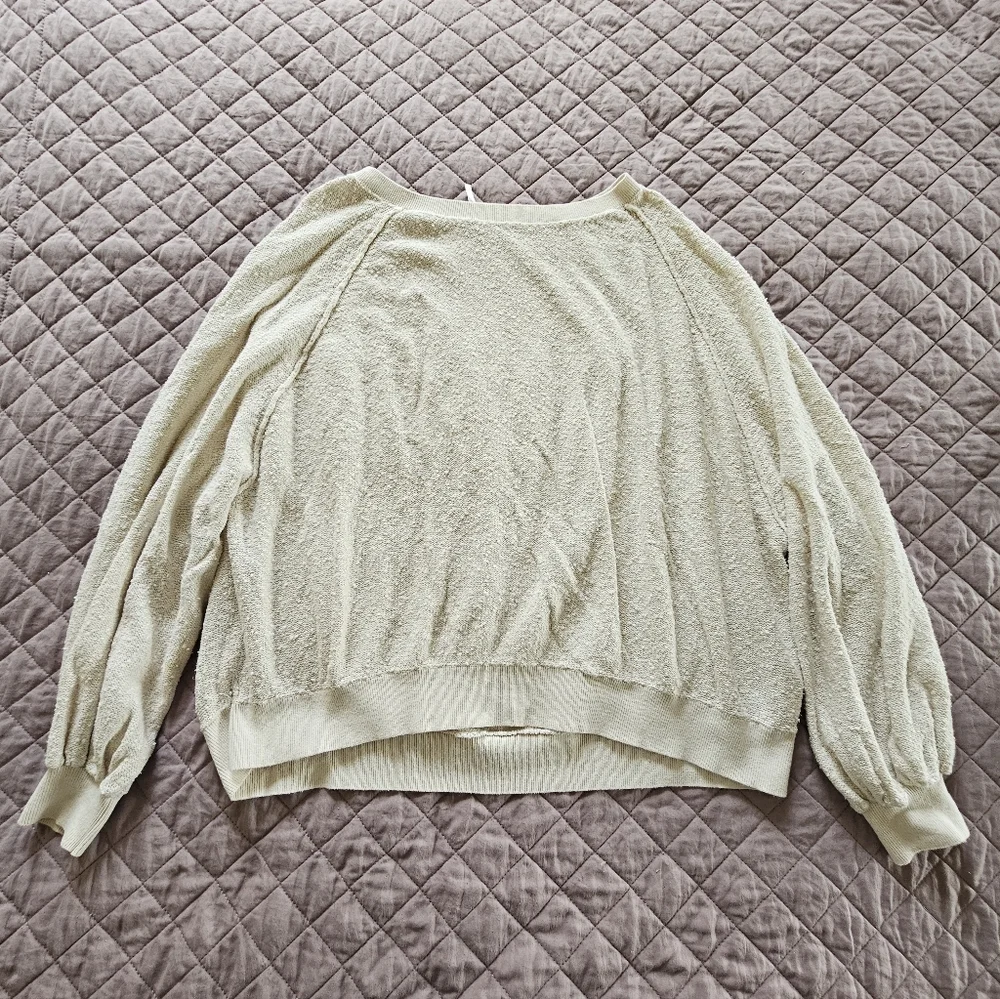 Free People Found My Friend Cotton Textured Cream Pullover Sweater Sz M - Picture 2 of 9